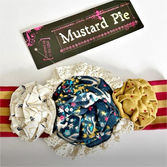 Mustard Pie Woodland Magic Rosette Floral Stripe Fabric Headband S Small NWT New - Picture 3 of 3